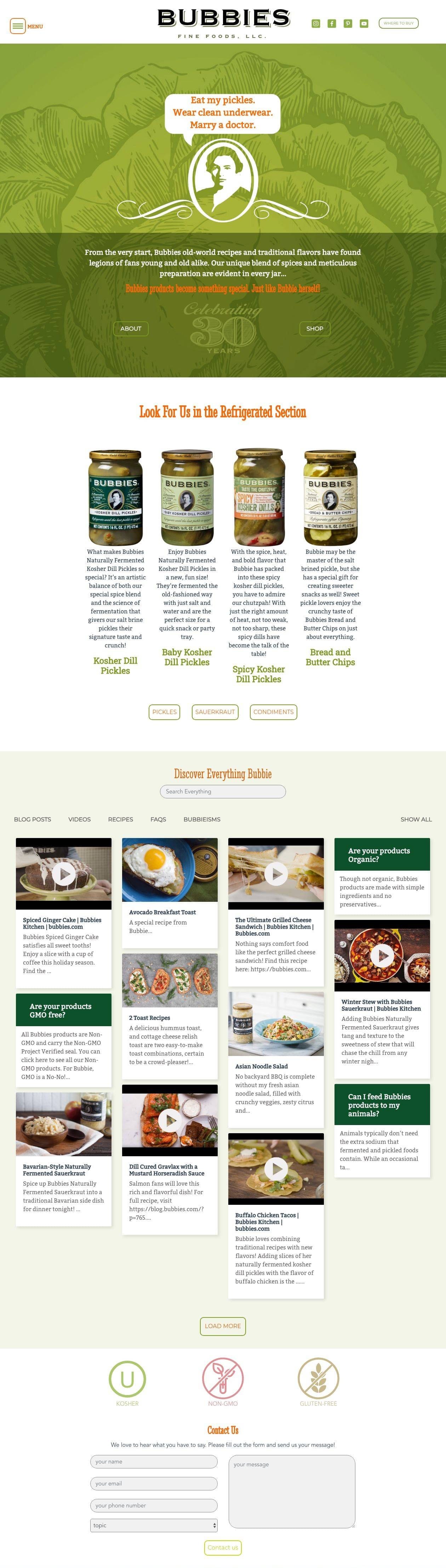 Bubbies Fine Foods website