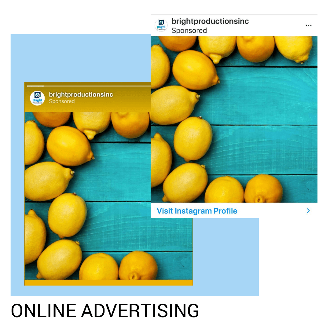 Online advertising: a sponsored Instagram ad with lemons on a blue background